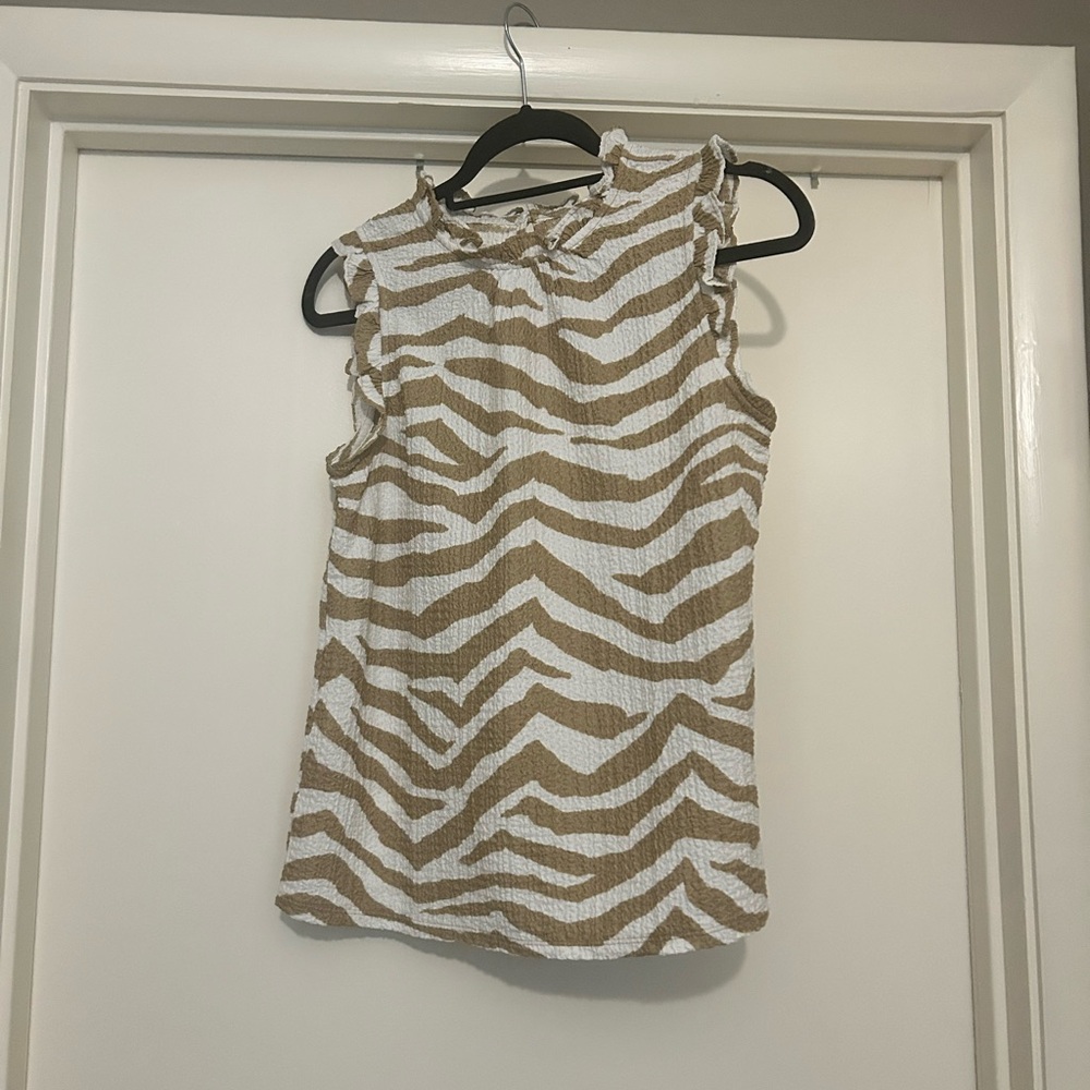 LOFT Tan and Cream Zebra Print Blouse